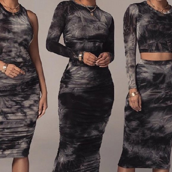 BRAND NEW BLACK /GREY SPANDEX  TIE DIE DRESS #VERYFLATTERING - Picture 2 of 3